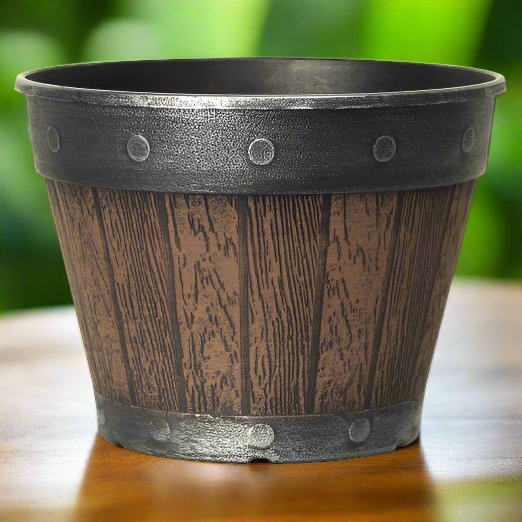 Cask Planter Wide Band , Round 20cm - Chestnut Fusion