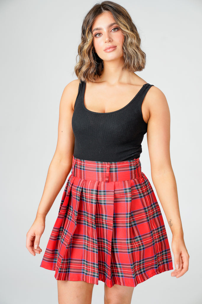 Mary Tartan Red Knee Skirt