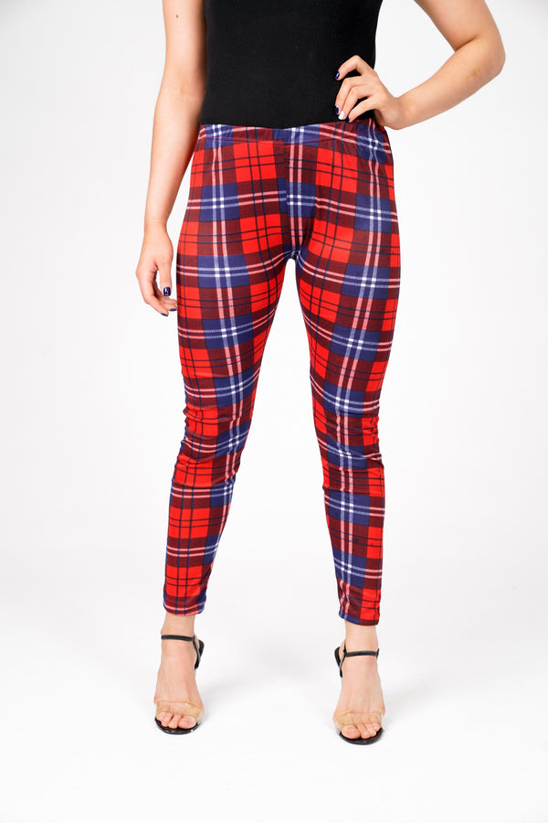 Lillian Red Tartan High Waist Leggings