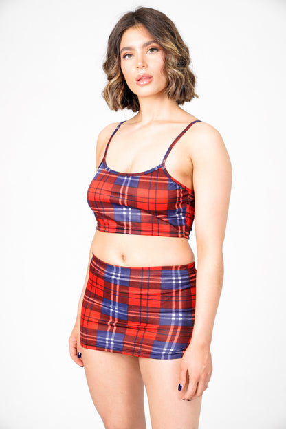 Sara's Check Strappy Crop Top Mini Skirt Co -Ord Set