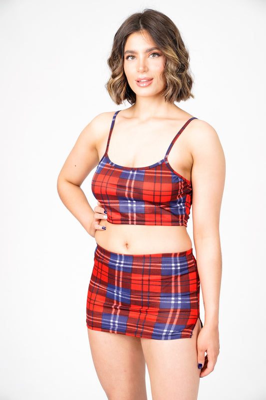 Sara's Check Strappy Crop Top Mini Skirt Co -Ord Set