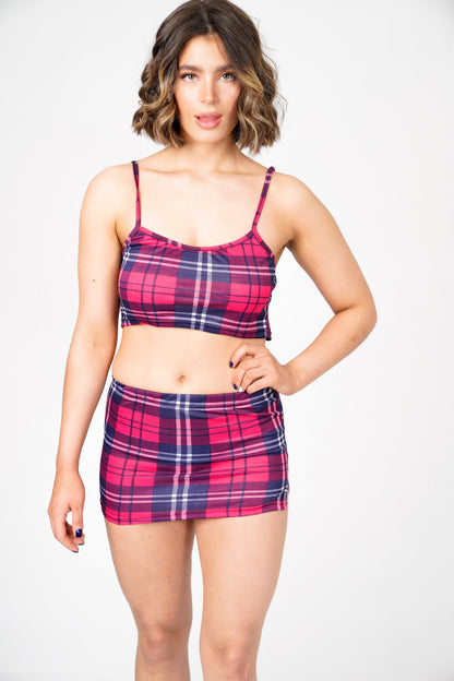 Sara's Check Strappy Crop Top Mini Skirt Co -Ord Set