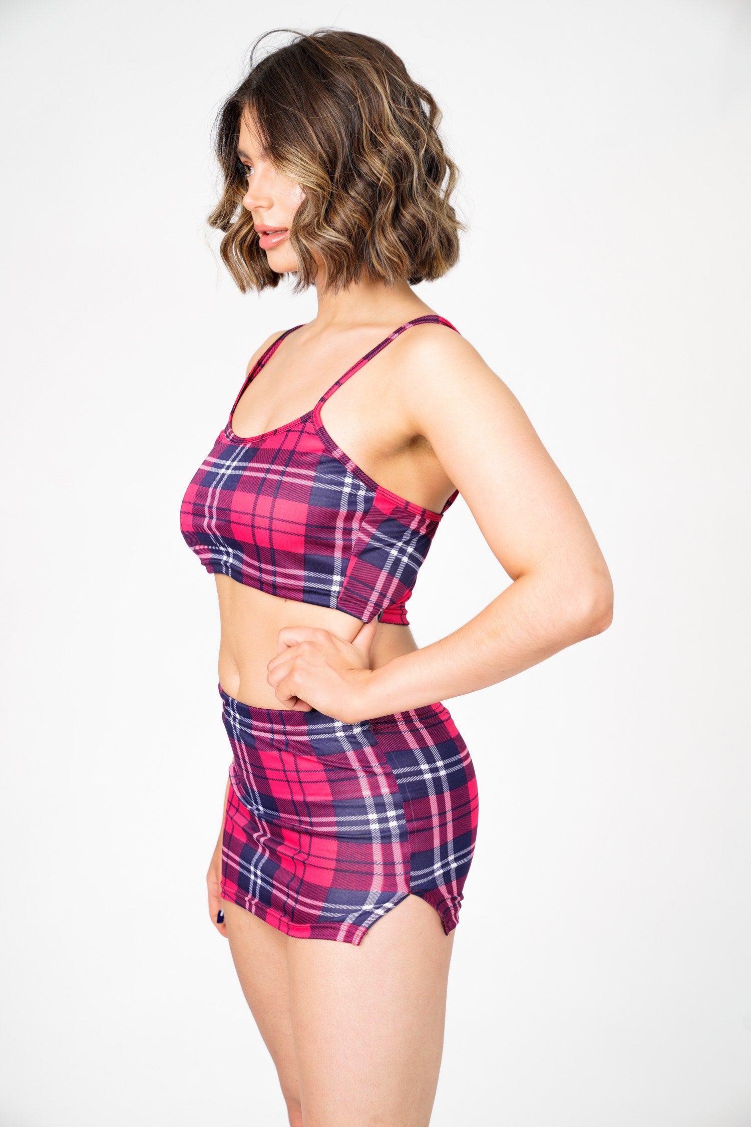 Sara's Check Strappy Crop Top Mini Skirt Co -Ord Set