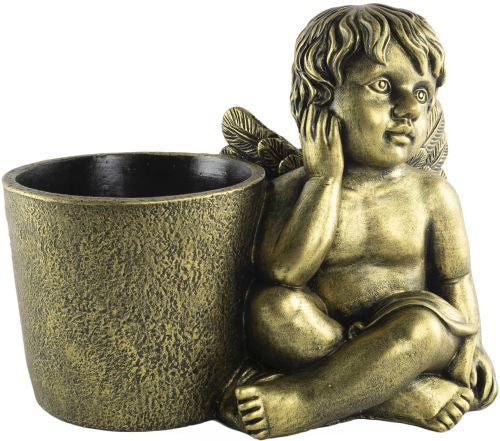 Cement Planter Angel 28cm - Gold