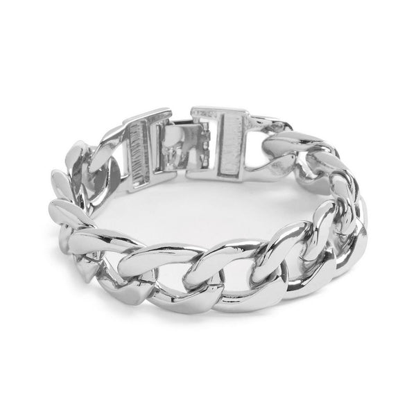 Silvertone Curb Chain Chunky Bracelet