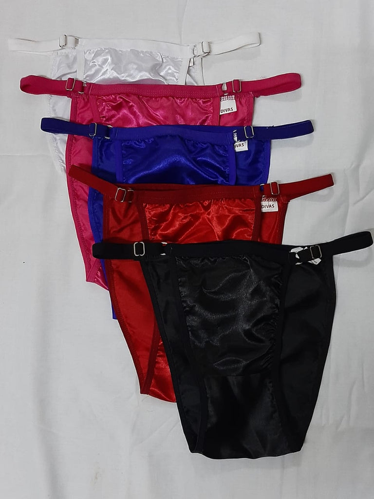 Satin Multi Colored Thong Knickers (Pack of 5)