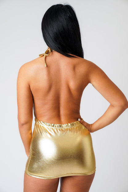 Lillian Metallic open back Mini dress