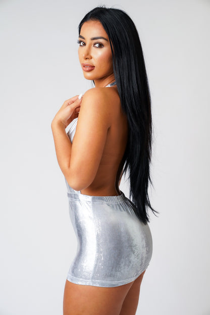 Lillian Metallic open back Mini dress