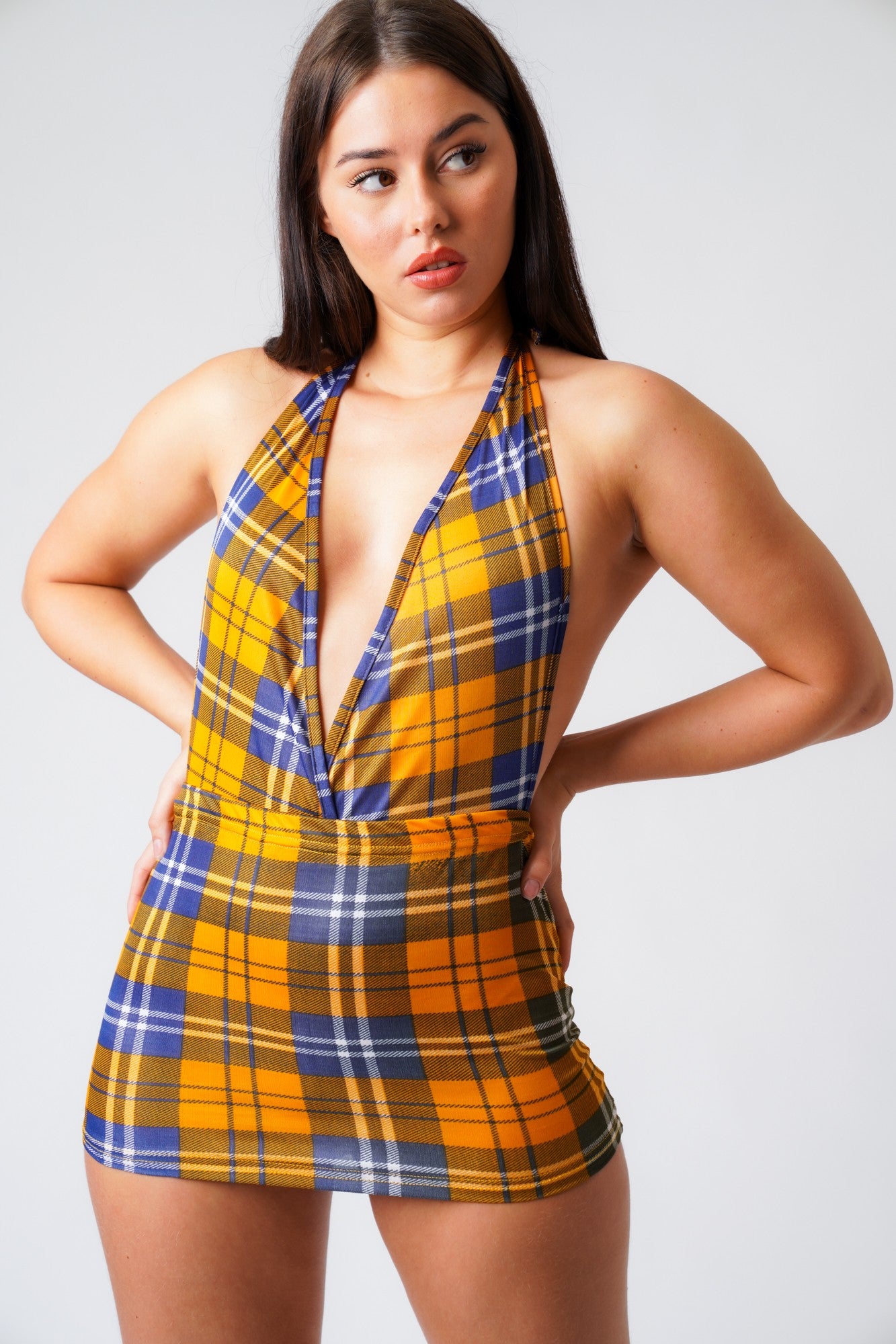 Hannah Tartan Open Back Mini Dress