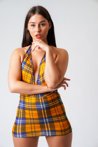 Hannah Tartan Open Back Mini Dress