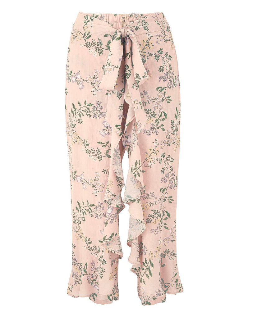 Floral Print Crinkle Wrap Crop Trousers