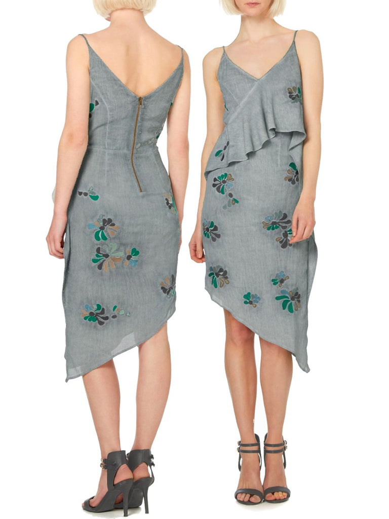 DARK-GREY Embroidered Asymmetric Dress
