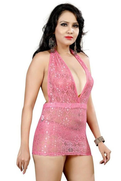 Pink Lace Halterneck Dress