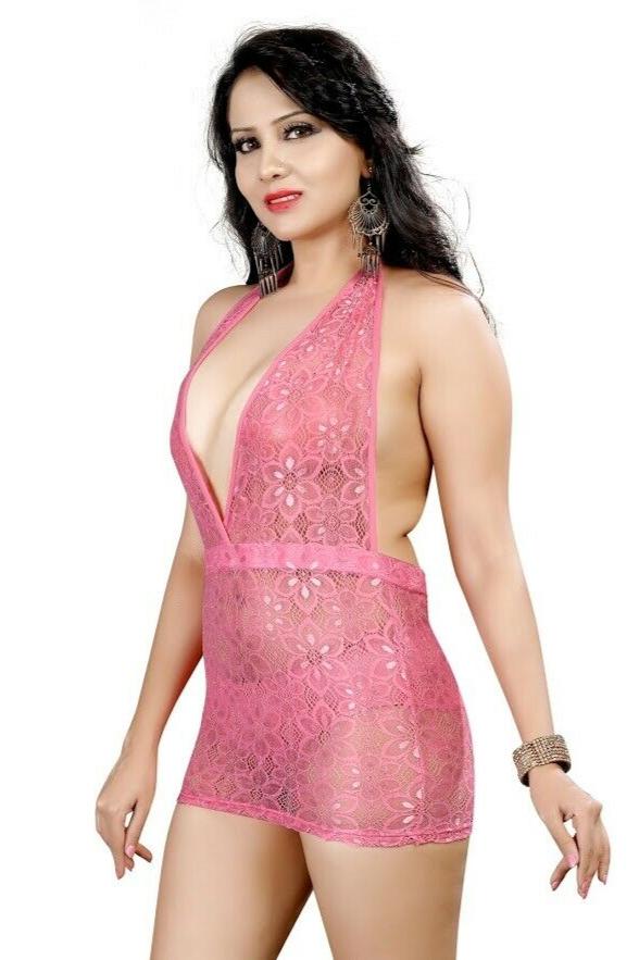 Pink Lace Halterneck Dress