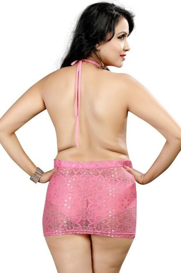 Pink Lace Halterneck Dress