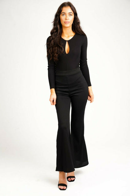 Black Bodysuit Dress V Neck Keyhole Choker Leotard Tank Top