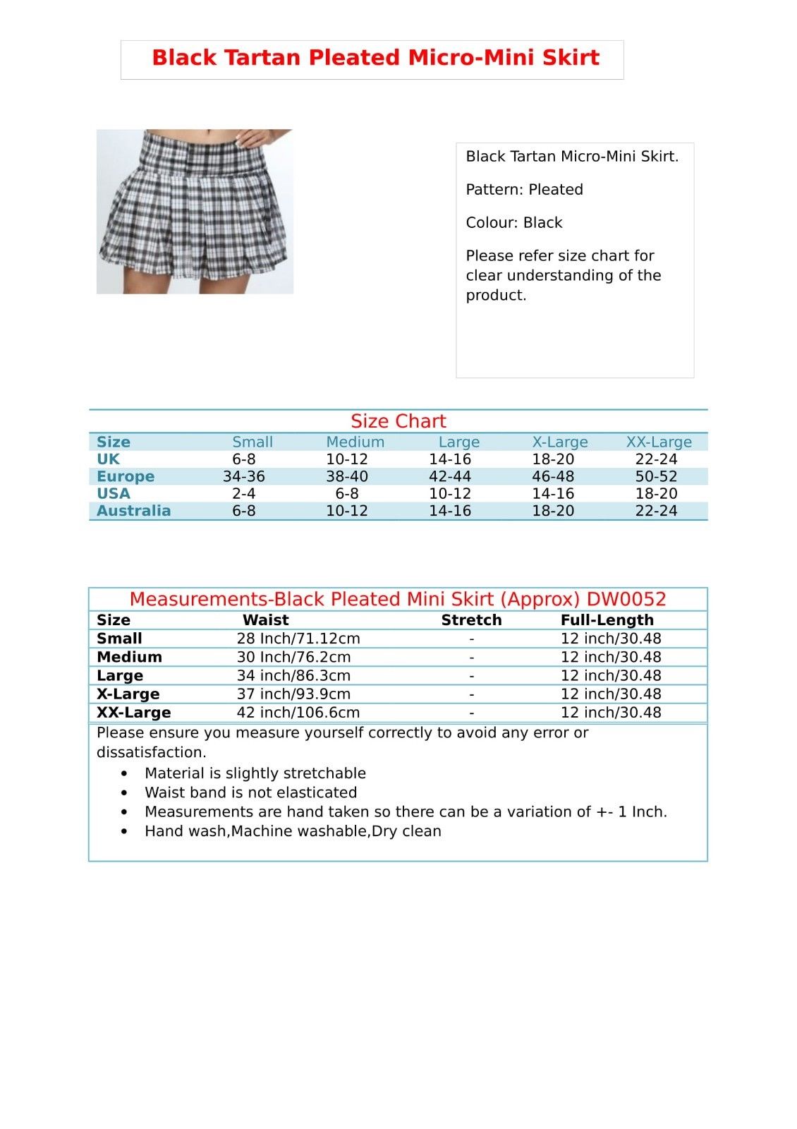 Black Tartan Pleated Skirt