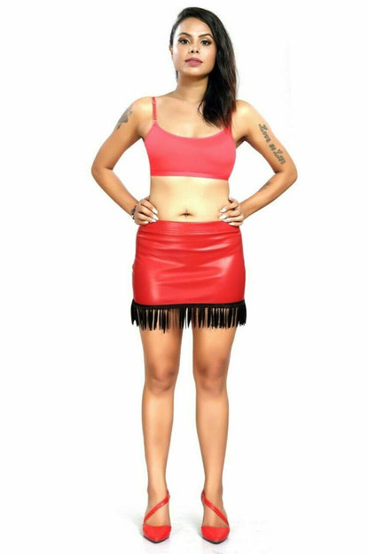 Red PVC Feather Detailing Skirt