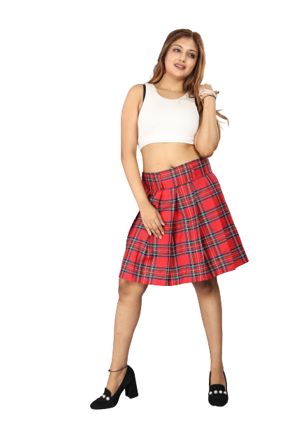 Red Tartan Pleated Midi Skirt Divas World Skirts