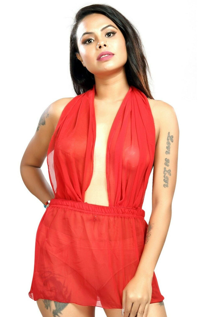 Transparent Red Halterneck Dress