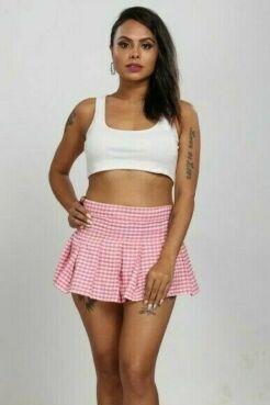 Pink Tartan Check Pleated Skirt