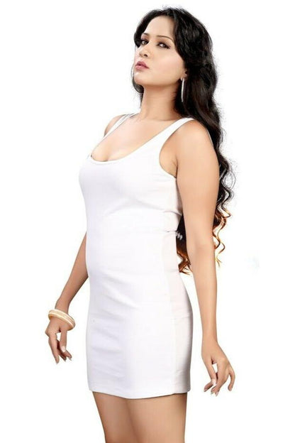 Long Line White Spaghetti Dress