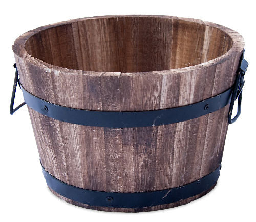 Wooden Barrel Garden Planter - Burnt Wood