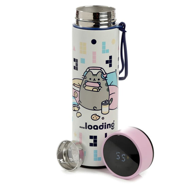 Pusheen Cat Gaming Reusable Stainless Steel Hot & Cold Thermal Insulated Bottle Digital Thermometer 450ml