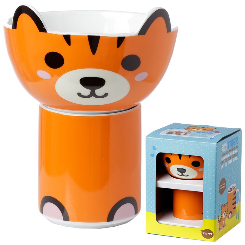 Children's Adoramals Tiger Porcelain Mug and Bowl Set