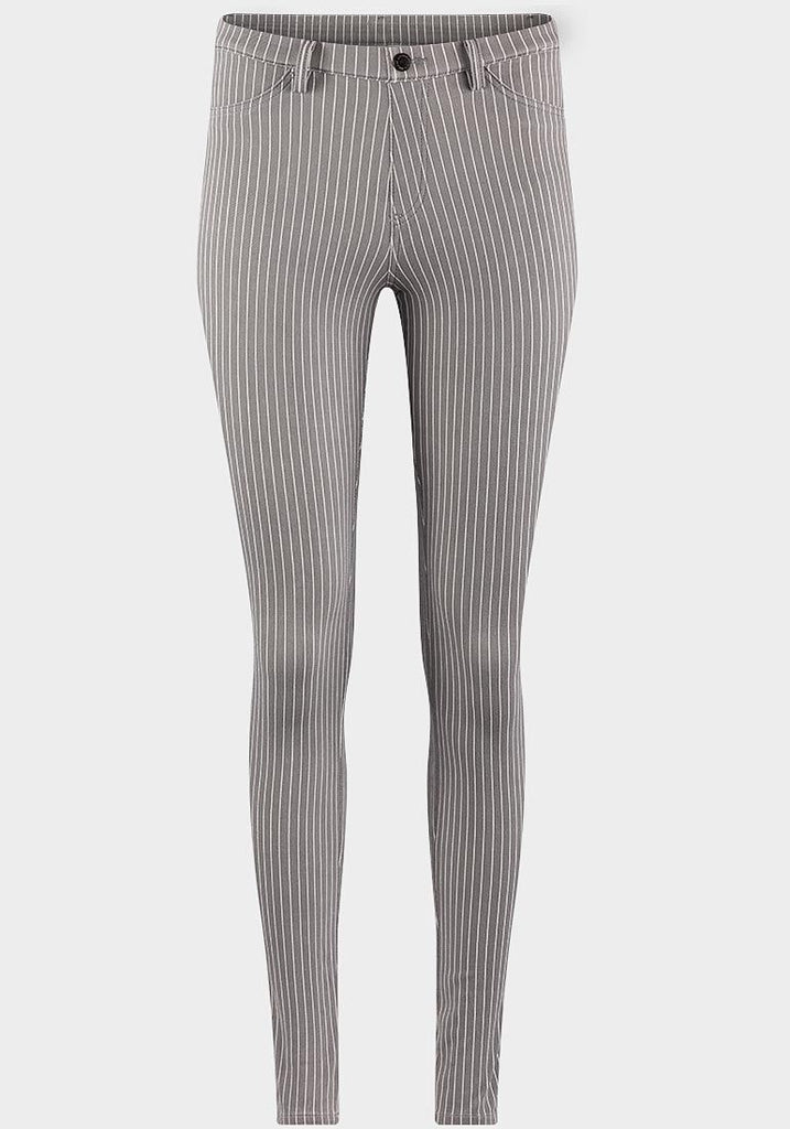 Ladies Grey & White Stripe Patterned Jeggings