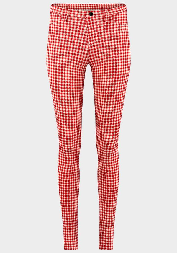 Ladies Red Check Patterned Jeggings
