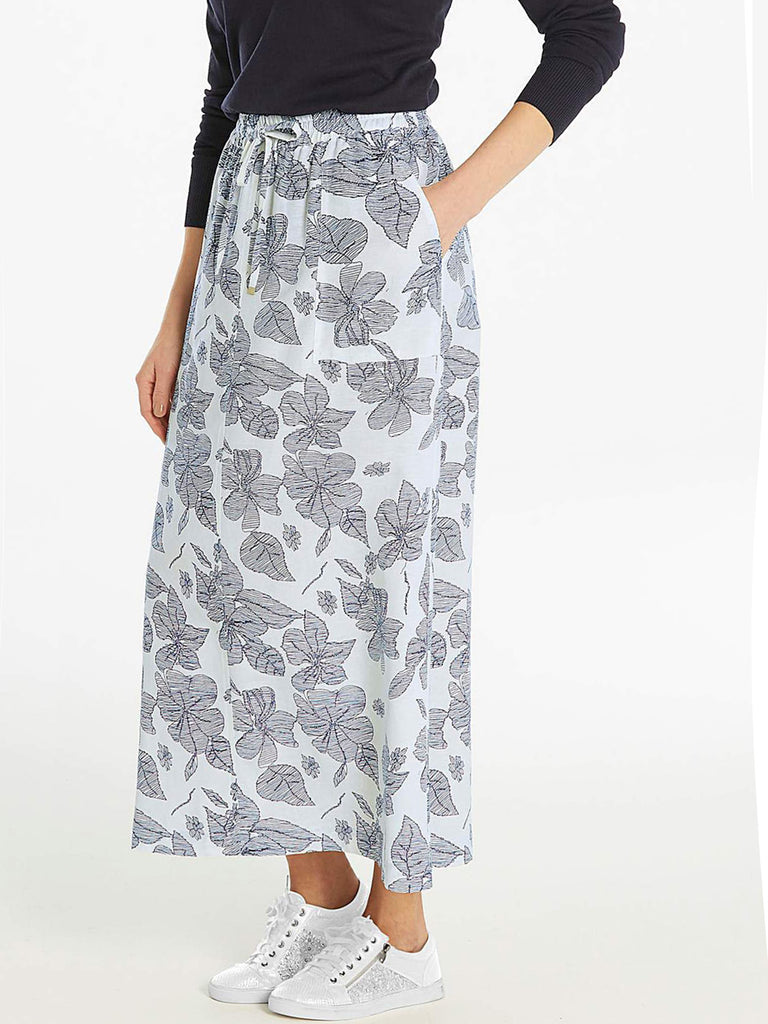 Printed Linen Blend Maxi Skirt