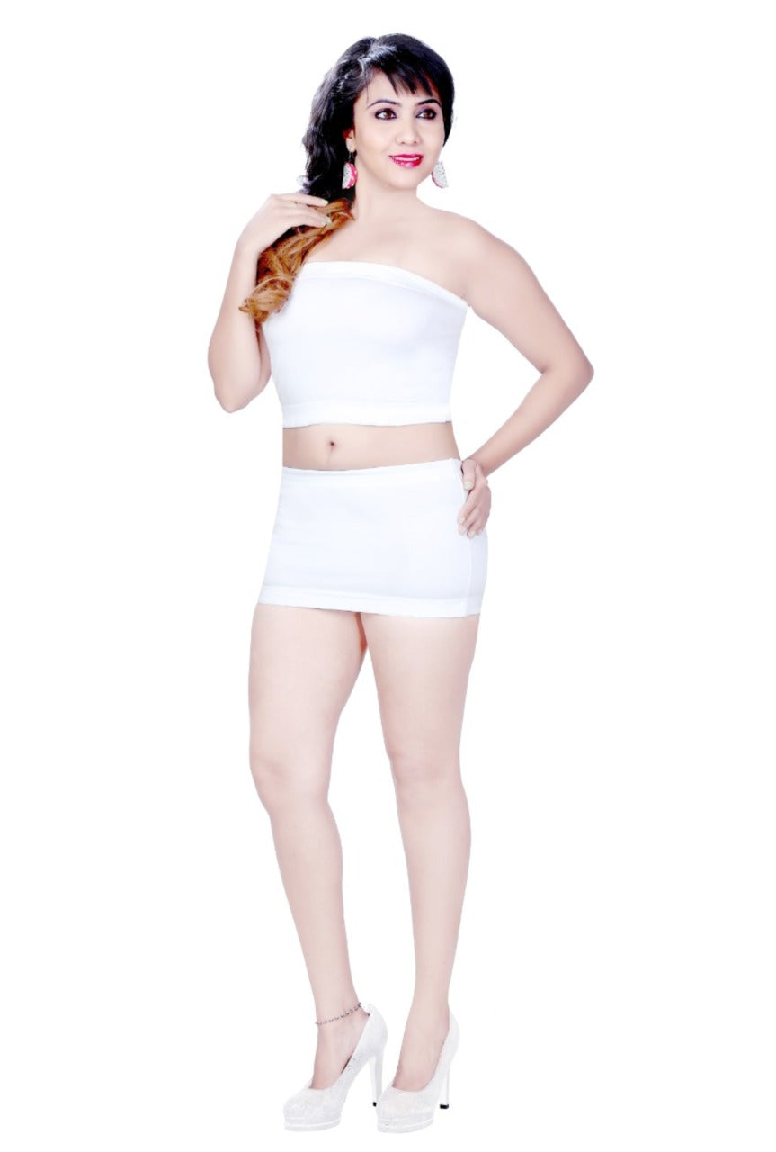 White Elastic Mini Skirt