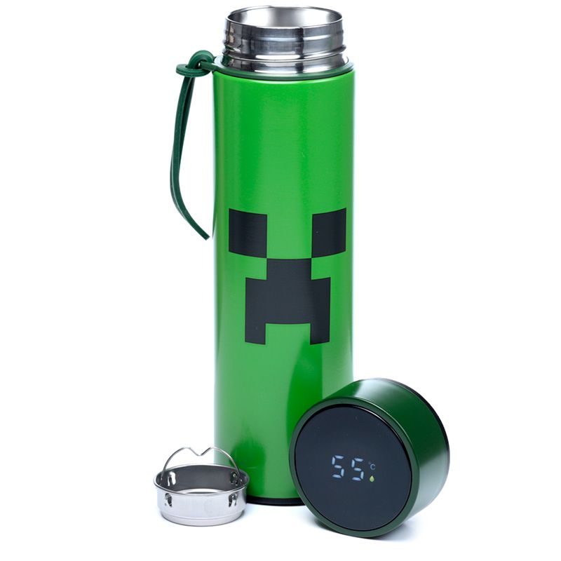 Minecraft - Creeper Reusable Stainless Steel Hot & Cold Thermal Insulated Drinks Bottle Digital Thermometer 450ml