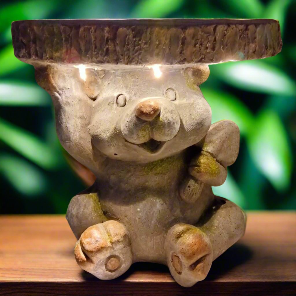 Teddy Statue Garden Decoration Outdoor LED Light Figurine Creative Patio Lawn Gift