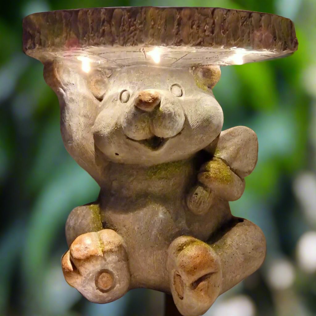 Teddy Statue Garden Decoration Outdoor LED Light Figurine Creative Patio Lawn Gift