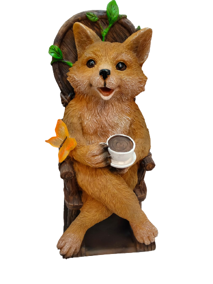 Divas World Fox On Chair Statue Solar Light LED Powered Outdoor Garden Patio Yard Decoration Figurine Great Gift