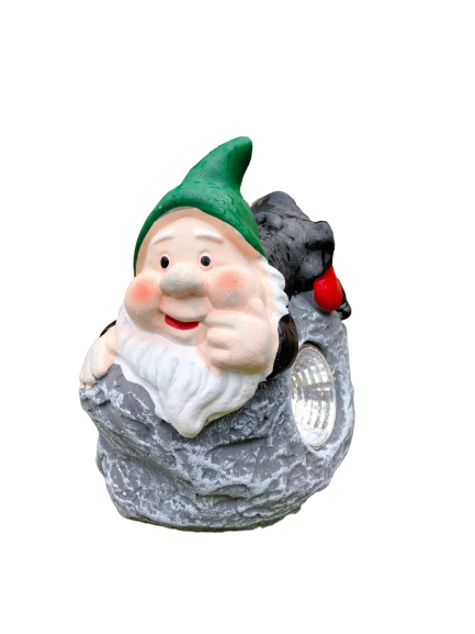 Garden Ornaments Cement Gnome On Stone Statue With Solar Light Novelty Figurine