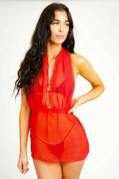 Red Ringlet Halterneck Dress