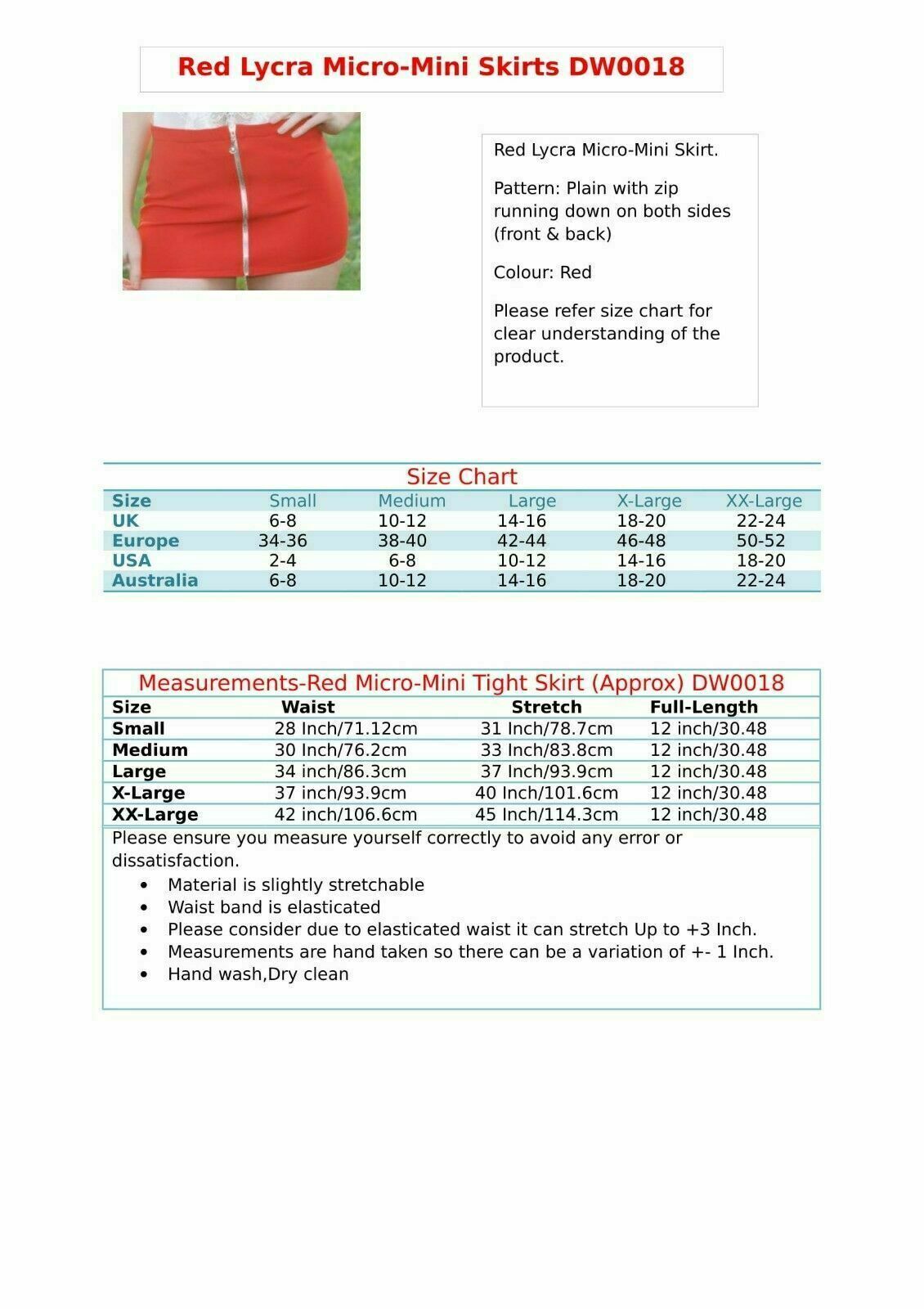 Red Front Zip Mini Skirt