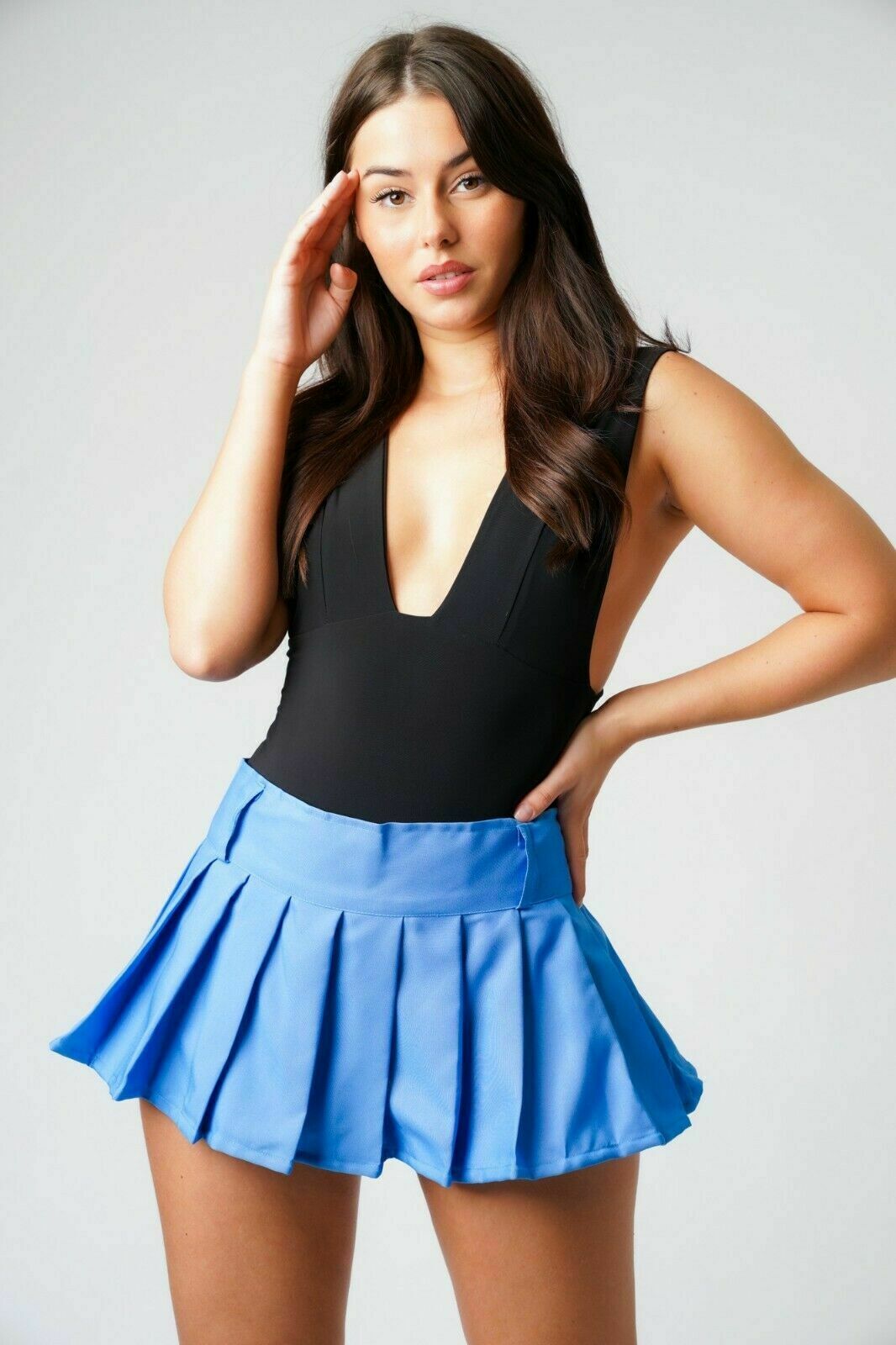 Crimped Blue Mini Skirt