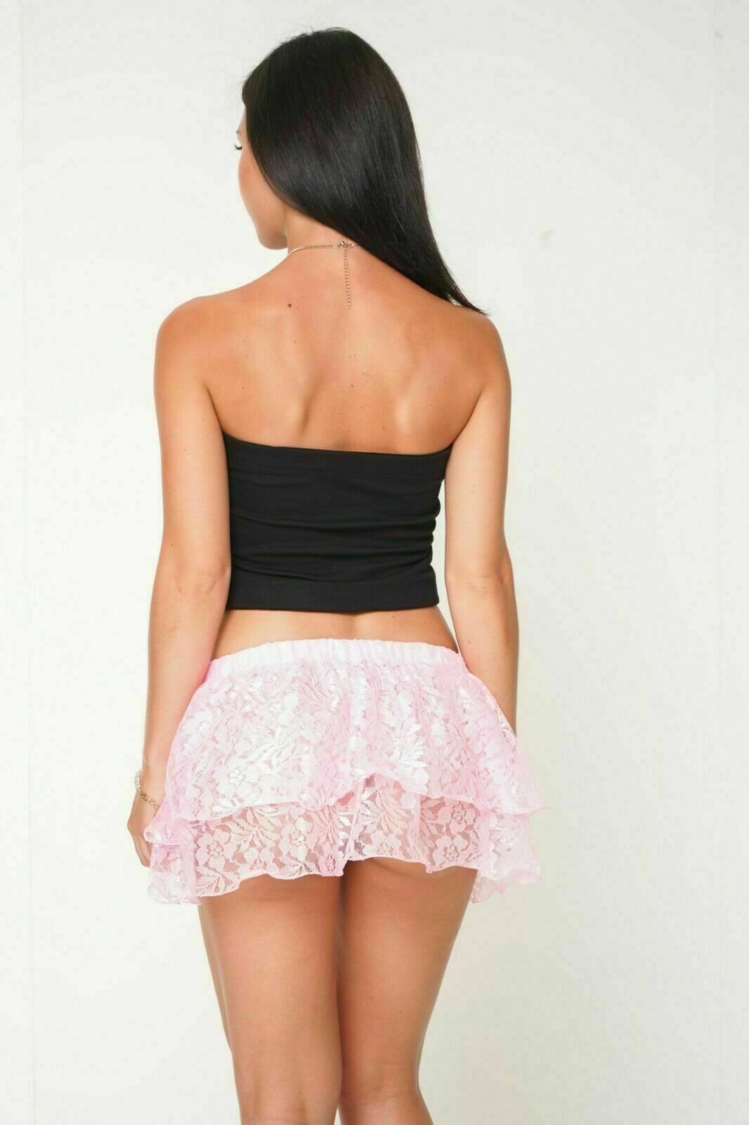 Pink Tiered Lace Mini Skirt
