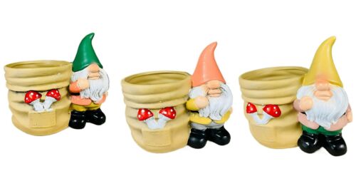 Garden Gnome Statue With Mini Planter Indoor Outdoor Flower Plant Pots Ornaments
