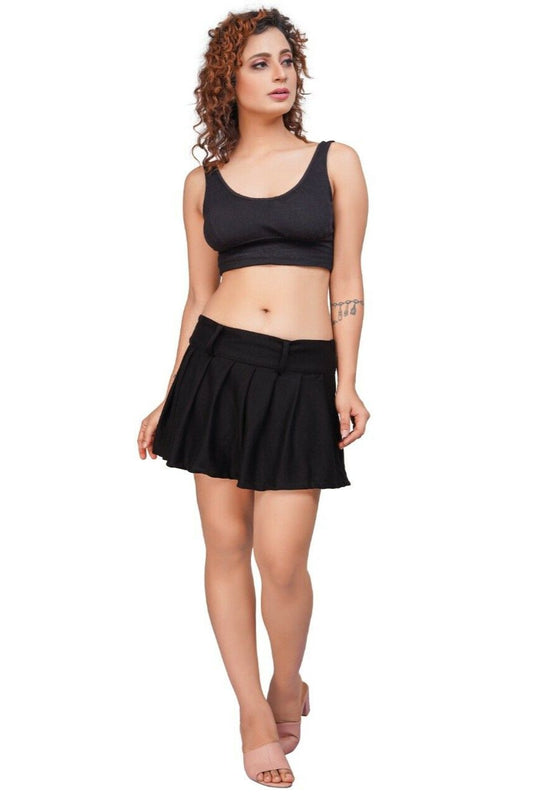 Black Pleated Interlock School Girl Skirt